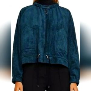 BCBGMAXAZRIA Women's Teal Color Faux Suede Full Zip Bomber Jacket! Size S NWT